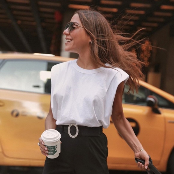 Cotton Padded Shoulders White Muscle Tee Shirt - Picture 3 of 15